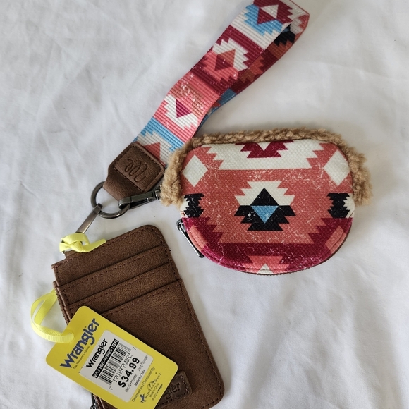 Wrangler Accessories - Wrangler Brown Card Holder with Multicolor Aztec Pouch